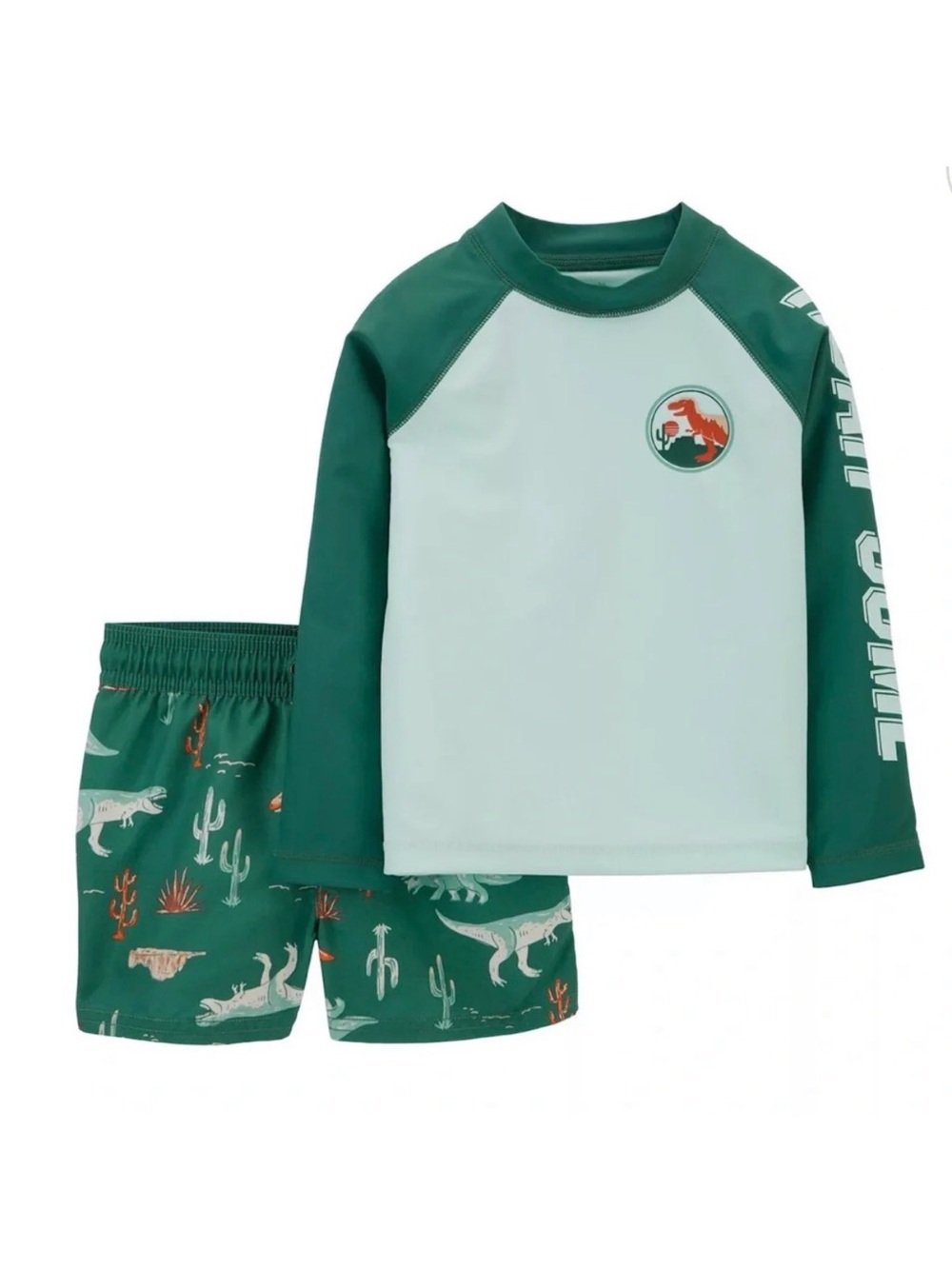 Carter's Green Two-Tone Dino Rashguard Swim Set